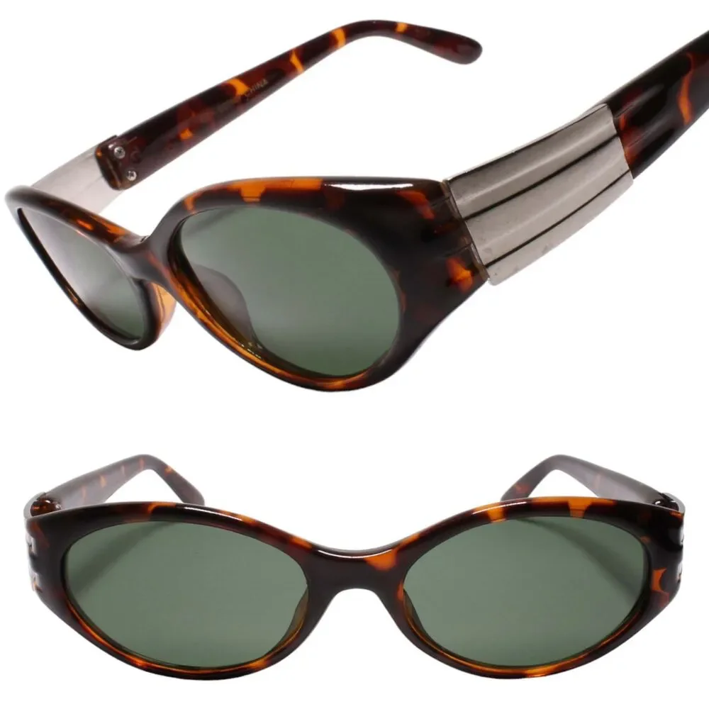 90s Hip Deadstock True Vintage Metallic Accents Temple Oval Tortoise Sunglasses